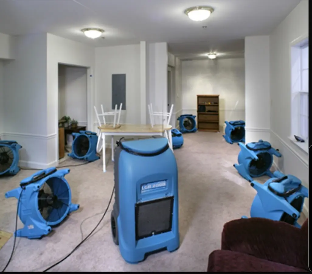 Air movers and dehumidifier setup for Water Extraction & Removal in Carolina Forest